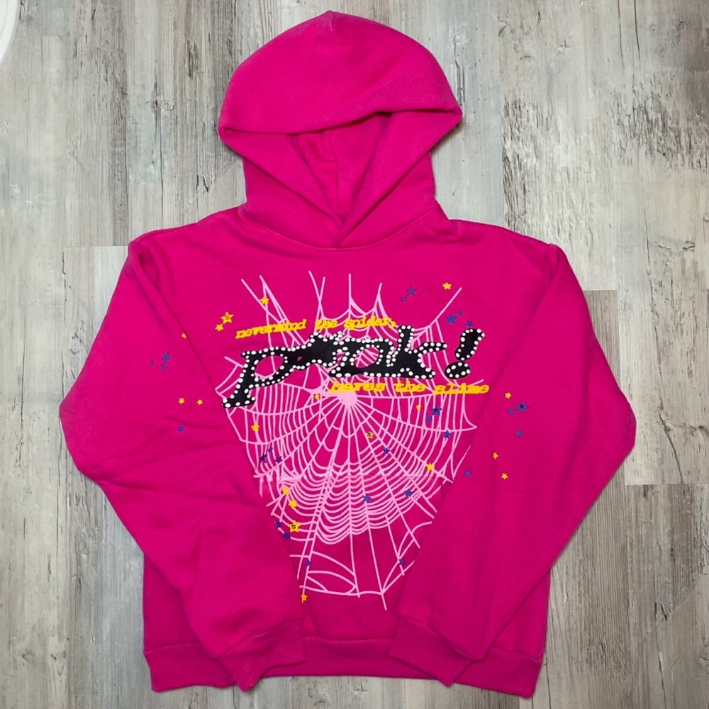 Pink Graphic Hoodie with Spider Web Design